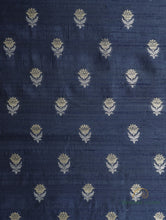 Load image into Gallery viewer, Blue Black Handwoven Pure Raw Silk Fabric
