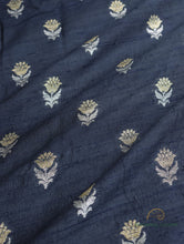 Load image into Gallery viewer, Blue Black Handwoven Pure Raw Silk Fabric
