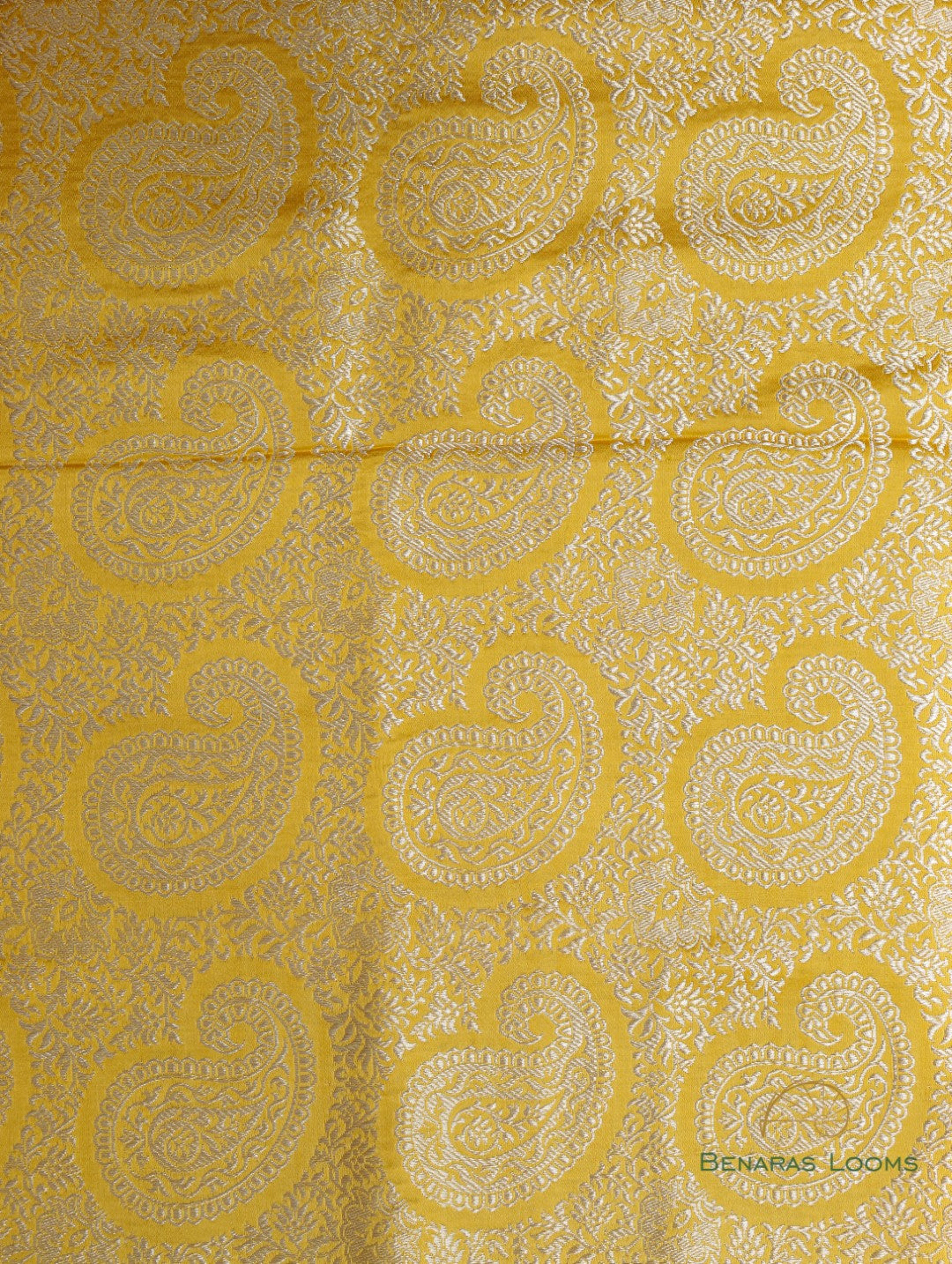 Yellow Handwoven Pure Silk Jangla Banarasi Fabric