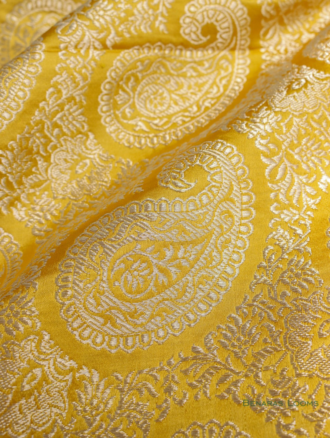 Yellow Handwoven Pure Silk Jangla Banarasi Fabric