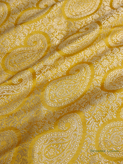Yellow Handwoven Pure Silk Jangla Banarasi Fabric