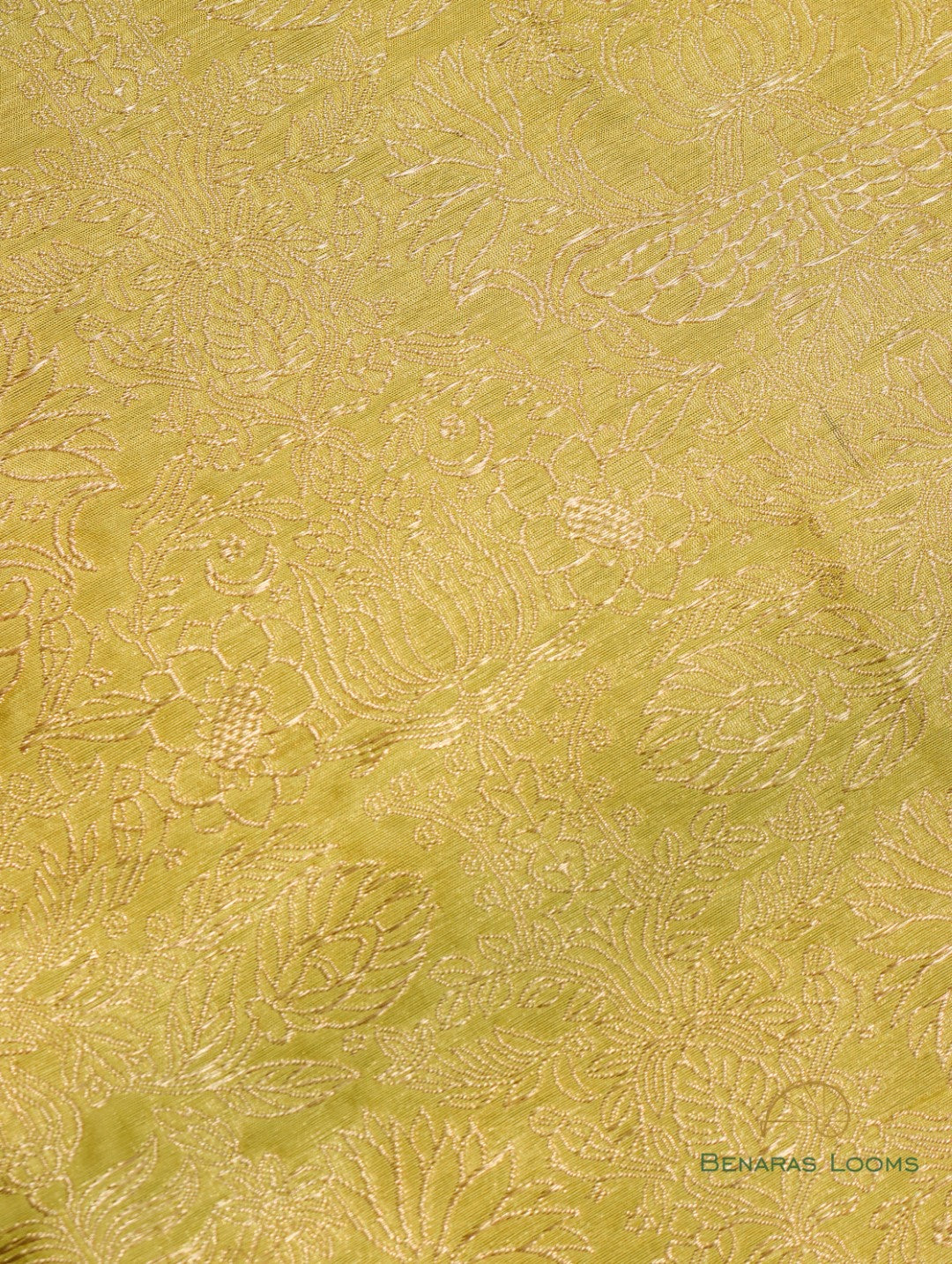 Yellow Handwoven Pure Kataan Silk Banarasi Fabric