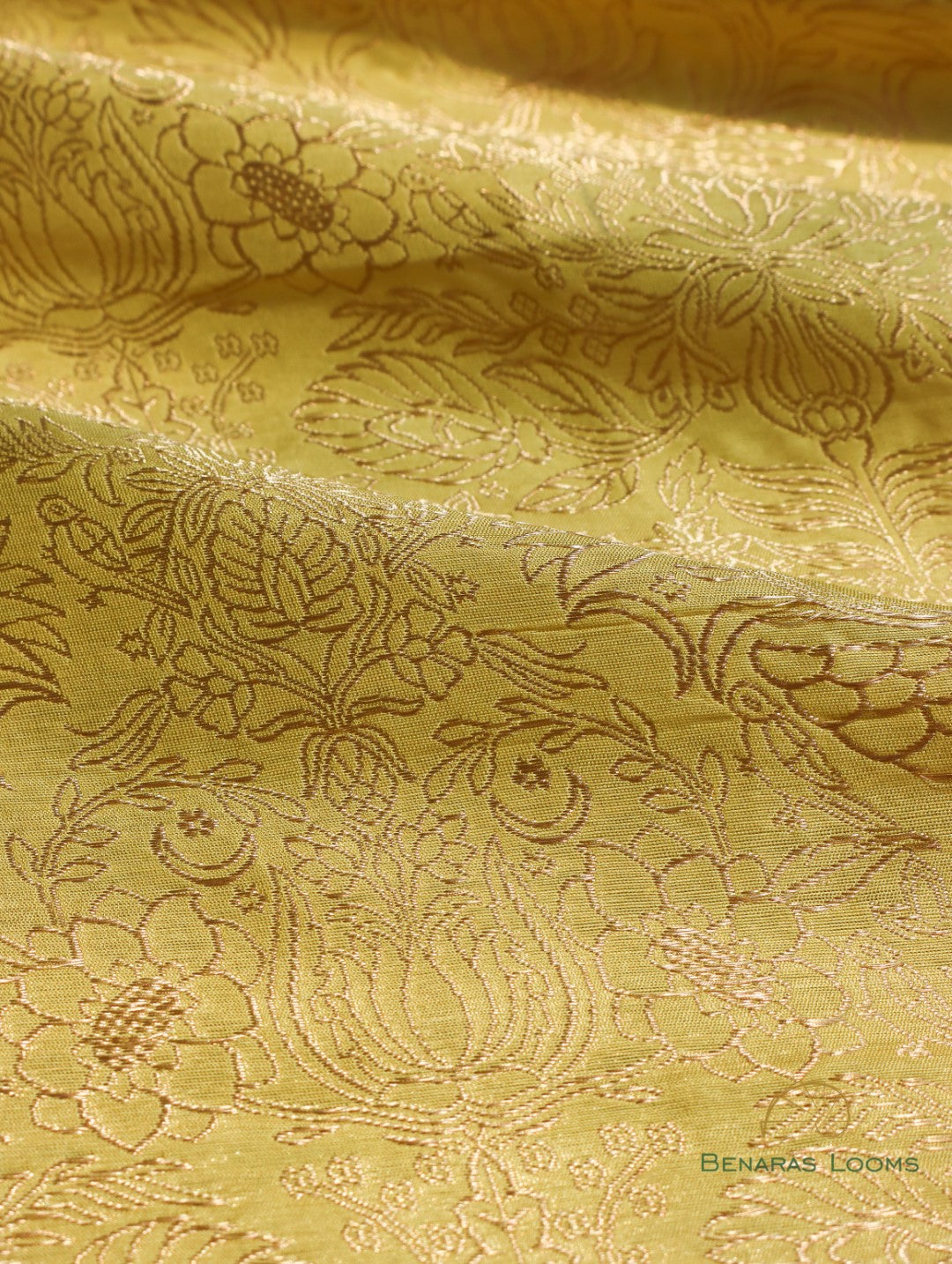 Yellow Handwoven Pure Kataan Silk Banarasi Fabric