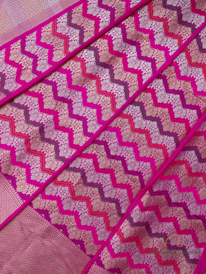 Kanika Pink Handwoven Pure Silk Banarasi Rangkaat Lehenga