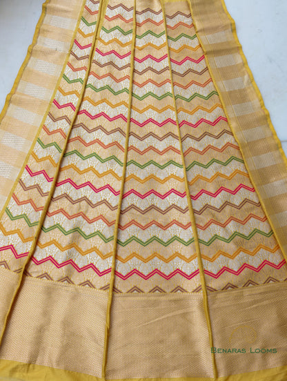 Kanika Yellow Handwoven Pure Silk Banarasi Rangkaat Lehenga