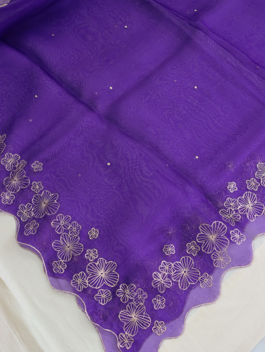 Purple Hand Embroidered Handwoven Organza Dupatta