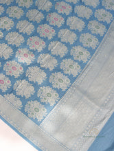 Load image into Gallery viewer, Blue Handwoven Pure Silk Banarasi Suit Fabric
