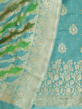 Load image into Gallery viewer, Teal Handwoven Pure Georgette Banarasi Suit Fabric with Georgette Dupatta
