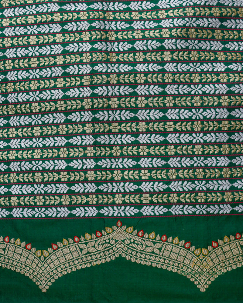 Dark Green Handwoven Pure Kataan Silk Kadhua Benarasi saree