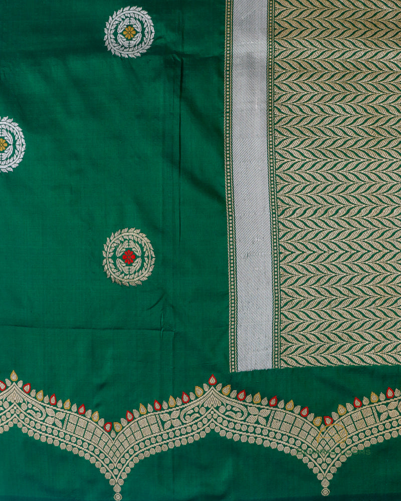 Dark Green Handwoven Pure Kataan Silk Kadhua Benarasi saree