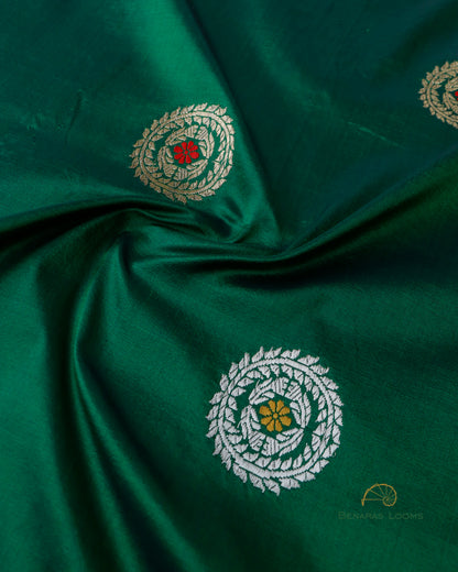 Dark Green Handwoven Pure Kataan Silk Kadhua Benarasi saree