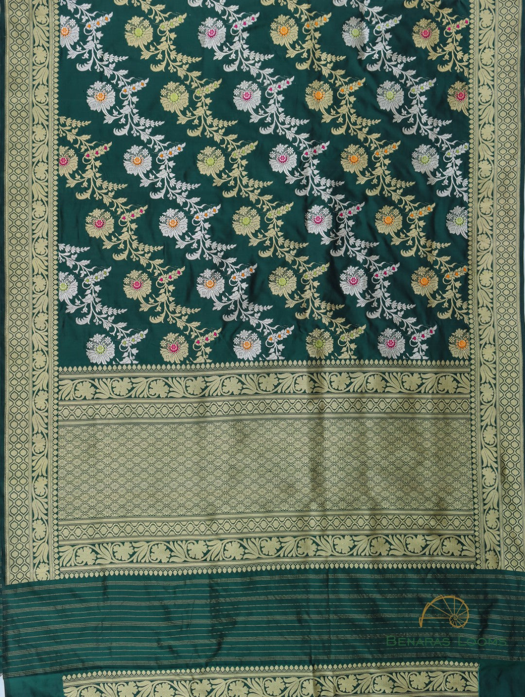 Green Handwoven Pure Kataan Silk Kadhua Jangla Banarasi Saree
