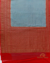 Load image into Gallery viewer, Teal Blue Handwoven Pure Khaddi Georgette Benarasi saree
