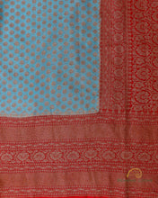 Load image into Gallery viewer, Teal Blue Handwoven Pure Khaddi Georgette Benarasi saree
