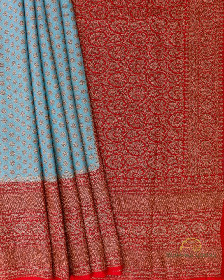 Teal Blue Handwoven Pure Khaddi Georgette Benarasi saree