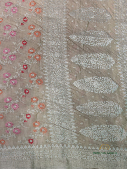 Handwoven Pure Tussar Silk Banarasi Saree with Meenakari