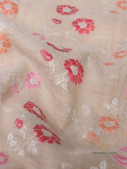 Handwoven Pure Tussar Silk Banarasi Saree with Meenakari