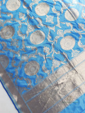 Load image into Gallery viewer, Blue Handwoven Pure Silk Banarasi Lehenga
