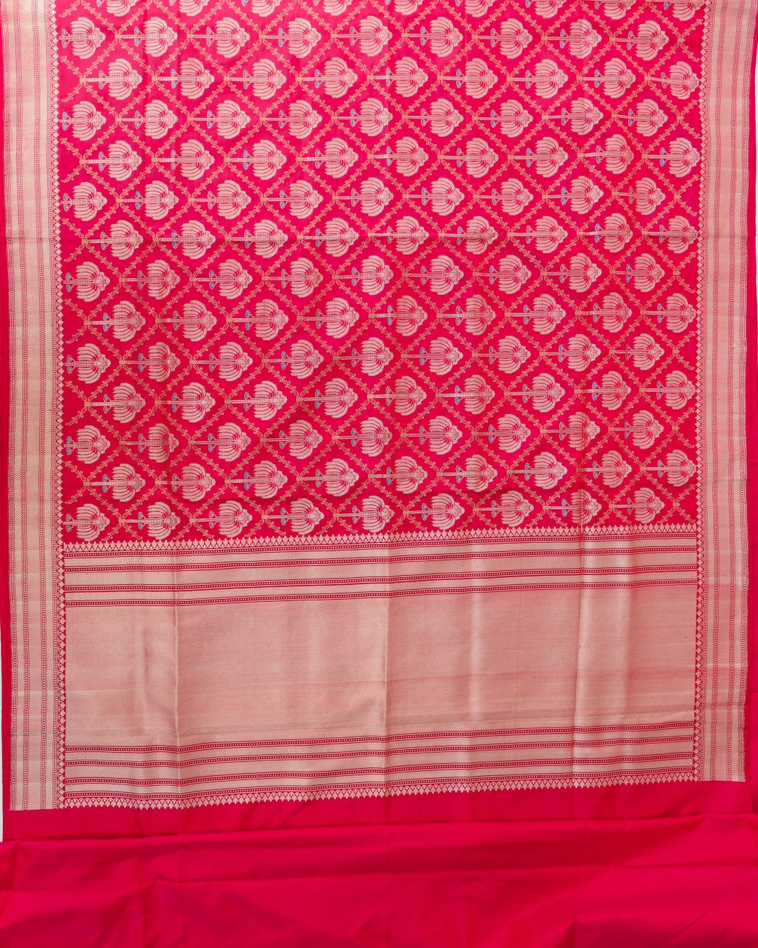 Pink Handwoven Pure Kataan Silk Kadhua Jangla Banarasi Saree