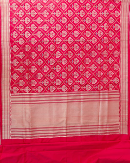 Pink Handwoven Pure Kataan Silk Kadhua Jangla Banarasi Saree