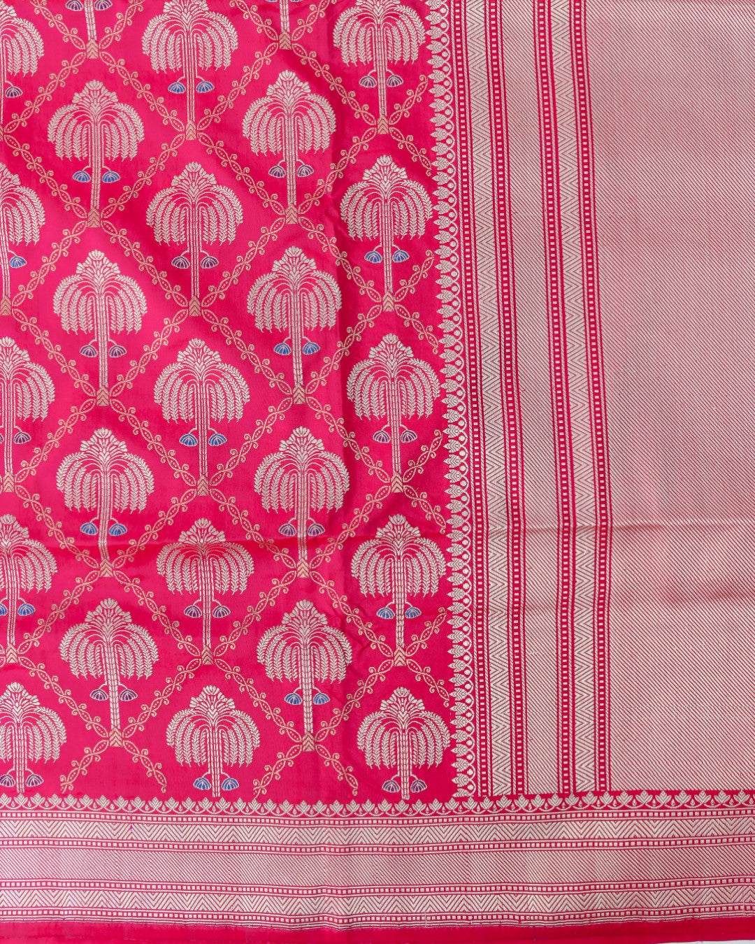 Pink Handwoven Pure Kataan Silk Kadhua Jangla Banarasi Saree
