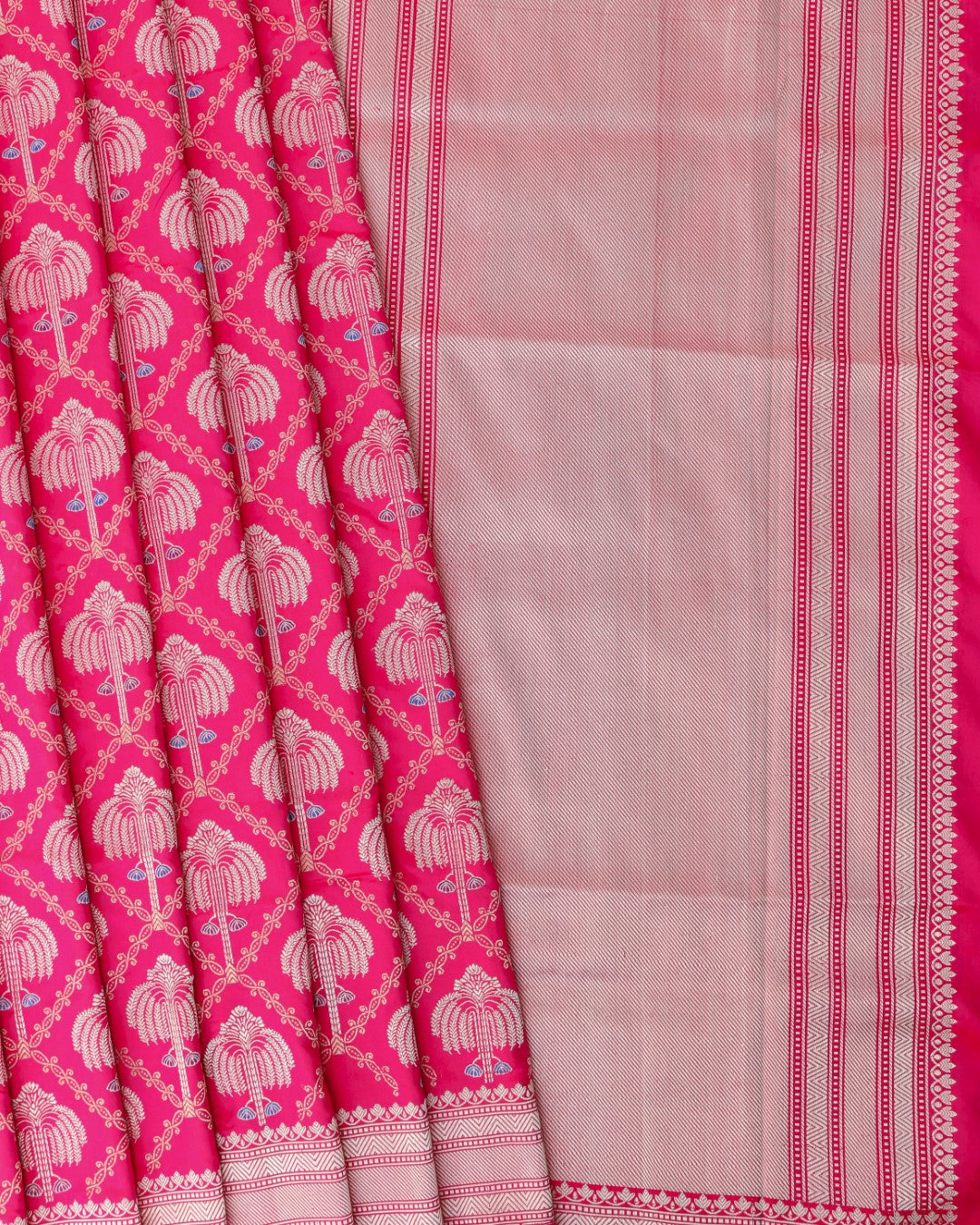 Pink Handwoven Pure Kataan Silk Kadhua Jangla Banarasi Saree