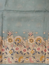 Load image into Gallery viewer, Grey Handwoven Banarasi Organza Silk Unstitched Suit Set
