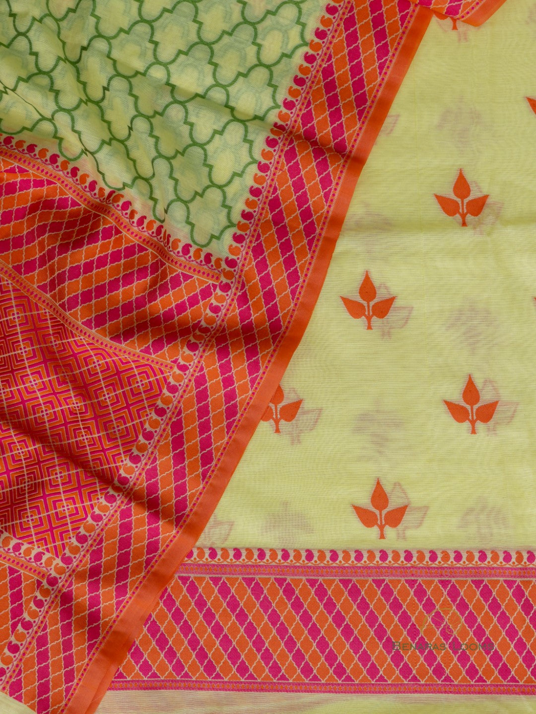 Yellow Cotton Silk Three Piece Unstitched Suit Fabric