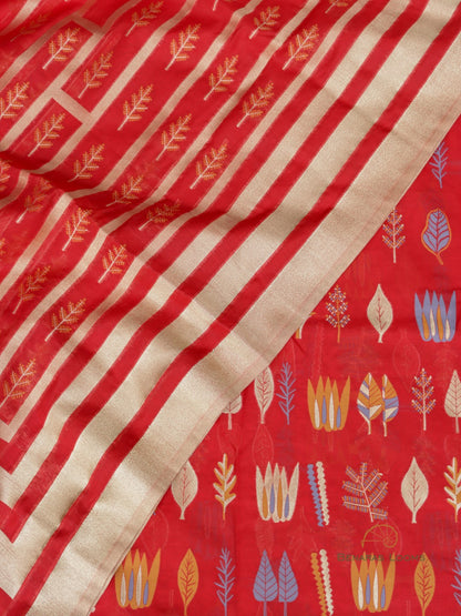 Red Gardenia Unstitched Banarasi Suit Fabric