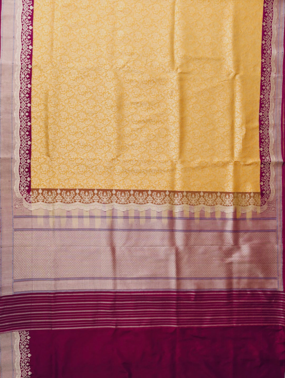 Yellow Handwoven Pure Kataan Kadhiyal Banarasi Saree