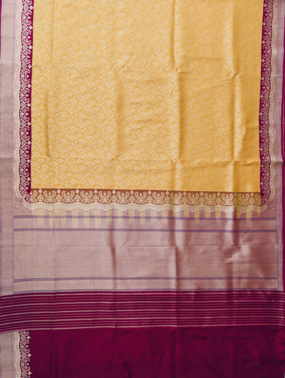 Yellow Handwoven Pure Kataan Kadhiyal Banarasi Saree