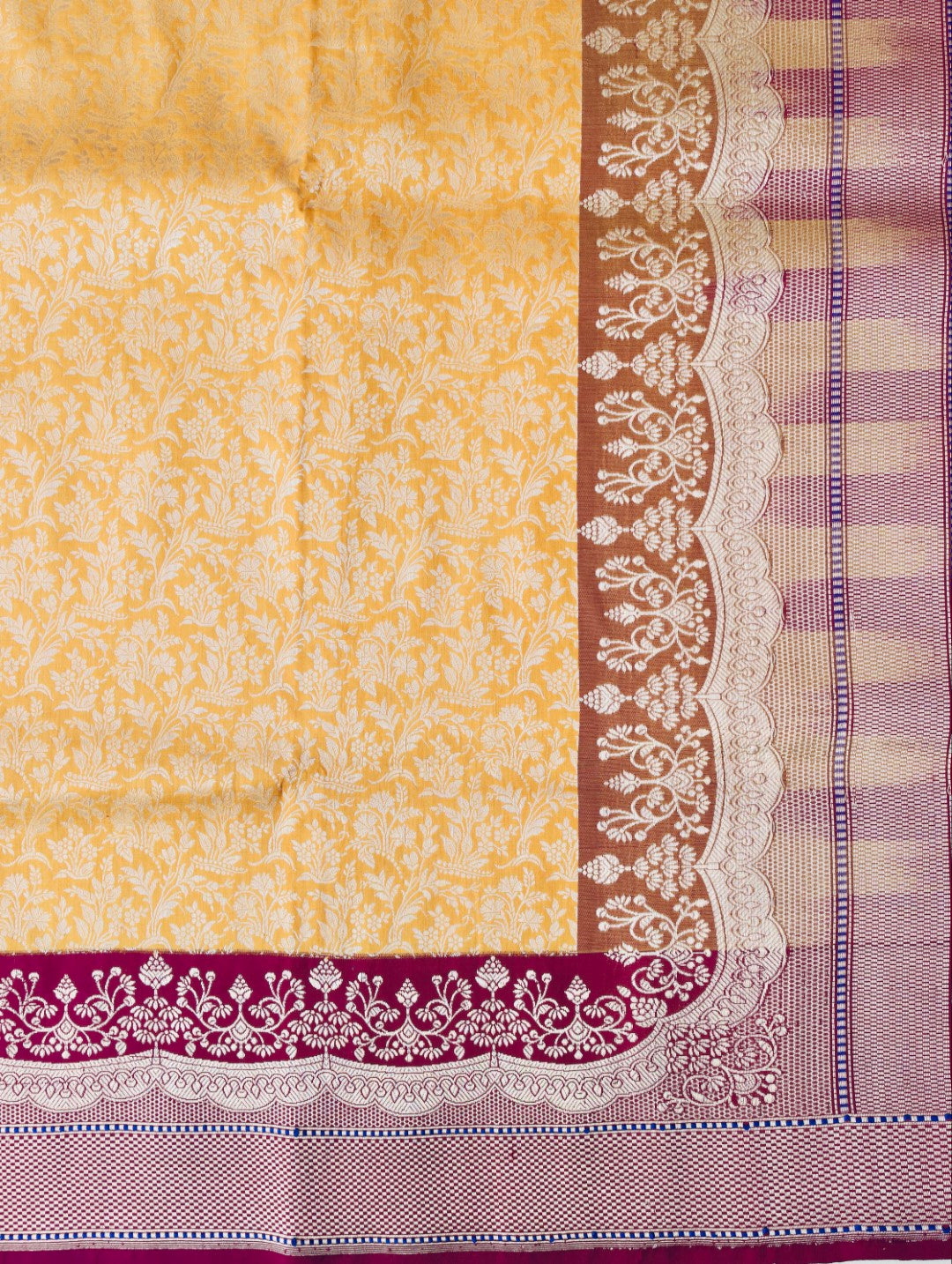 Yellow Handwoven Pure Kataan Kadhiyal Banarasi Saree