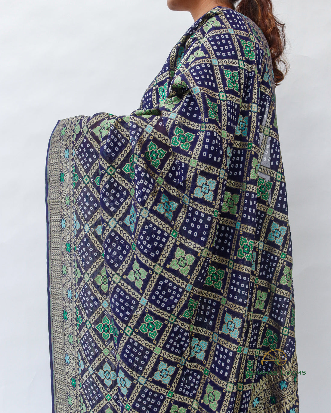 Navy Blue Handwoven Pure Georgette Bandhani Banarasi Dupatta