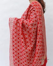 Load image into Gallery viewer, Red Handwoven Pure Georgette Bandhani Dupatta
