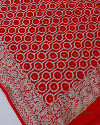 Red Handwoven Pure Georgette Bandhani Dupatta