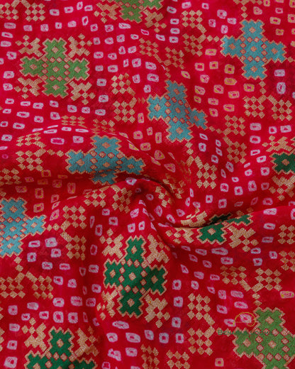 Pink Handwoven Pure Bandhani Georgette Benarasi Dupatta