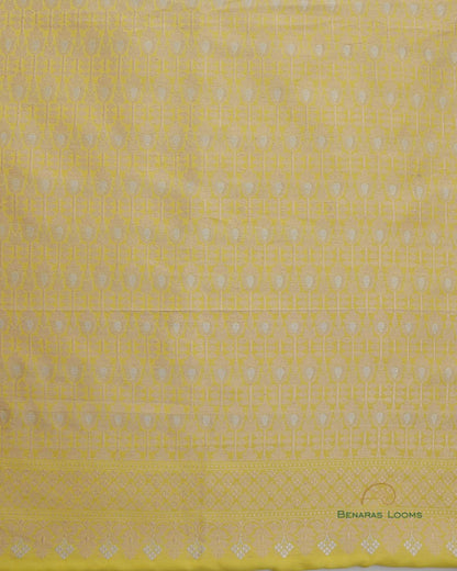 Lemon Yellow &amp; Pink Handwoven Pure Kataan Silk Banarasi Three Piece Suit Set