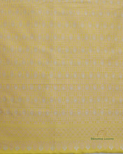 Load image into Gallery viewer, Lemon Yellow &amp; Pink Handwoven Pure Kataan Silk Banarasi Three Piece Suit Set
