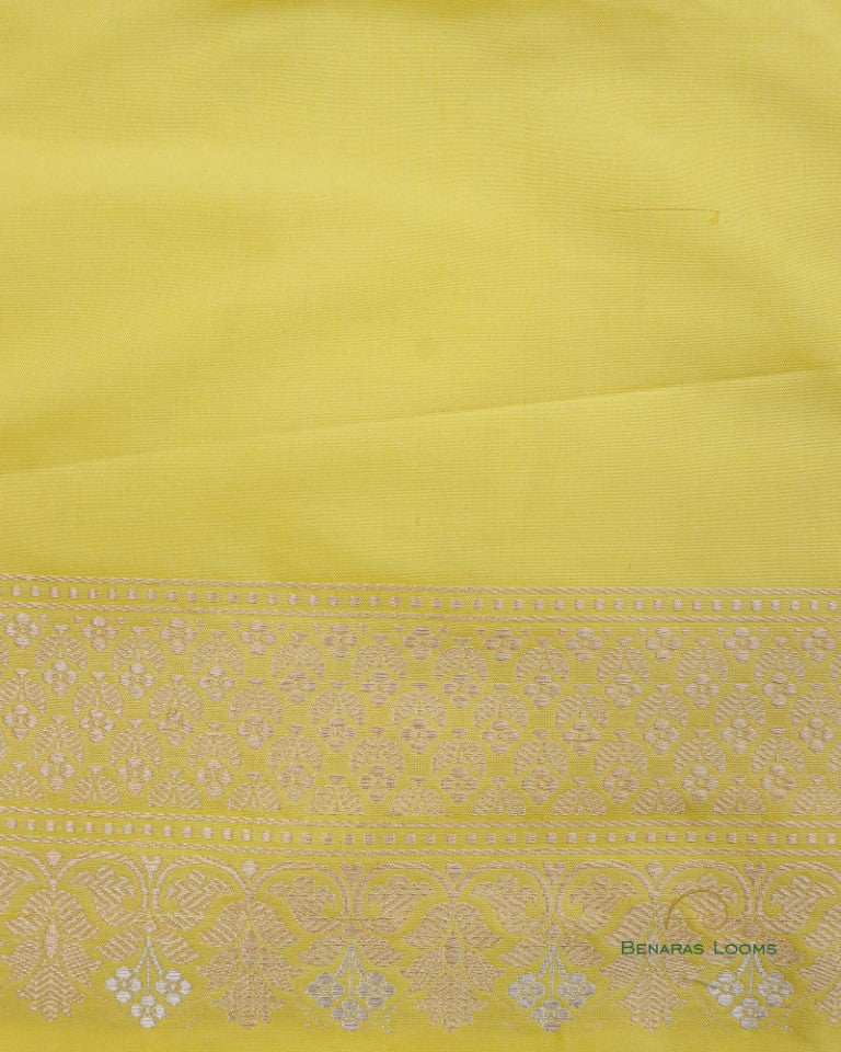 Lemon Yellow &amp; Pink Handwoven Pure Kataan Silk Banarasi Three Piece Suit Set