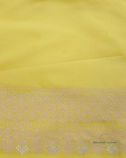 Lemon Yellow &amp; Pink Handwoven Pure Kataan Silk Banarasi Three Piece Suit Set