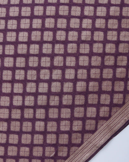 Plum Handwoven Kataan Silk Butidar Banarasi Fabric