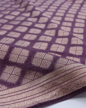 Load image into Gallery viewer, Plum Handwoven Pure Kataan Silk Butidar Banarasi Fabric
