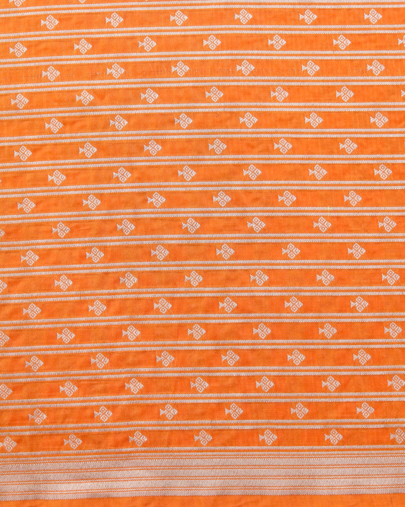Orange Handwoven Pure Kataan Silk Banarasi Fabric