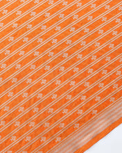 Load image into Gallery viewer, Orange Handwoven Pure Kataan Silk Banarasi Fabric
