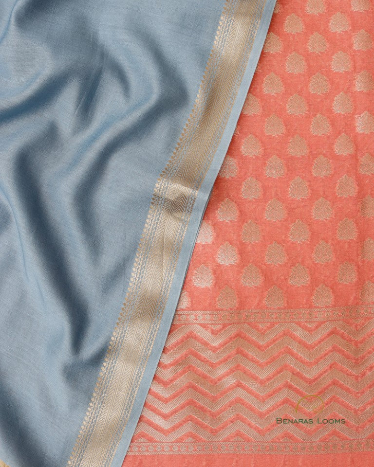 Peach Butidar Handwoven Chanderi Silk Two Piece Set