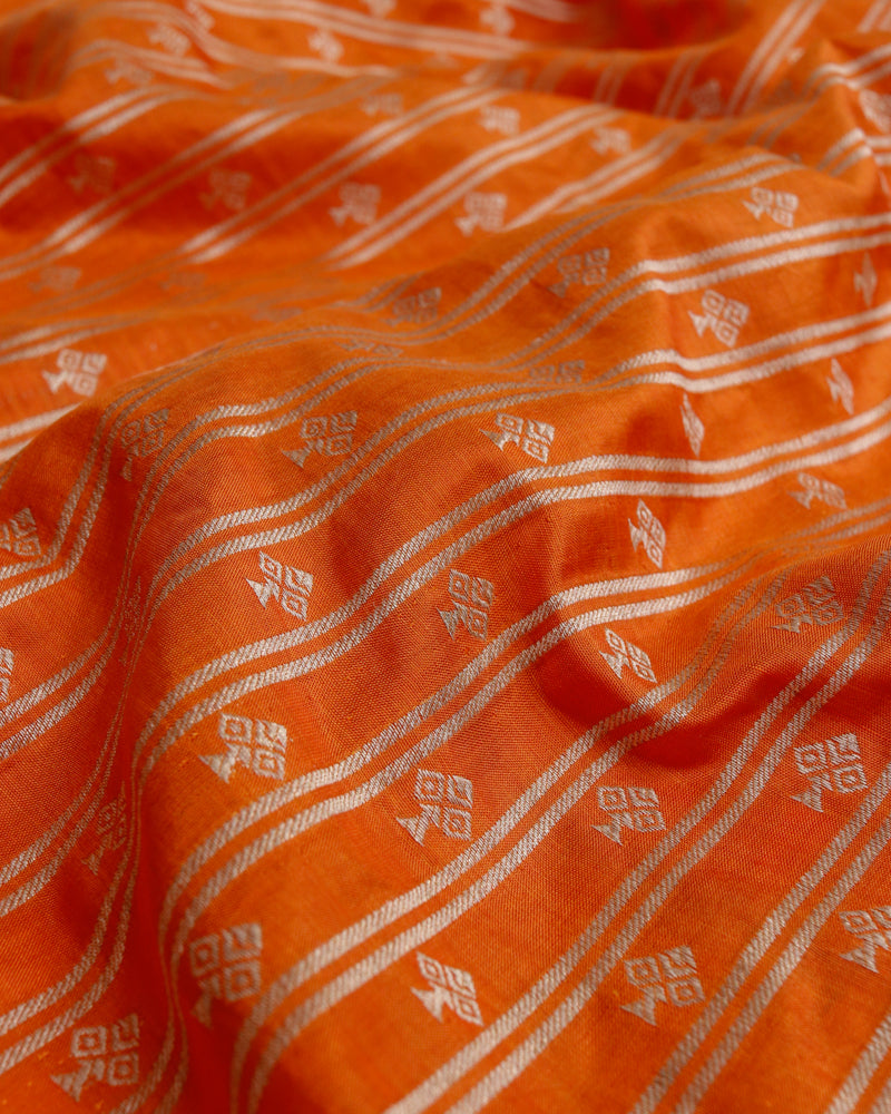 Orange Handwoven Pure Kataan Silk Banarasi Fabric