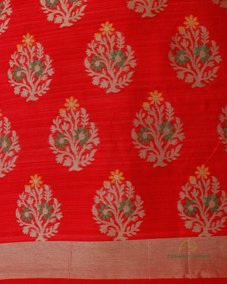 Red Handwoven Pure Dupion Silk Unstitched Suit Set