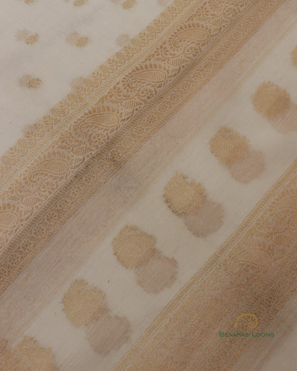 Dyeable White Handwoven Pure Kataan Silk Banarasi Dupatta