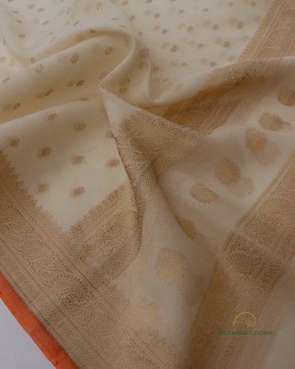 Dyeable White Handwoven Pure Kataan Silk Banarasi Dupatta