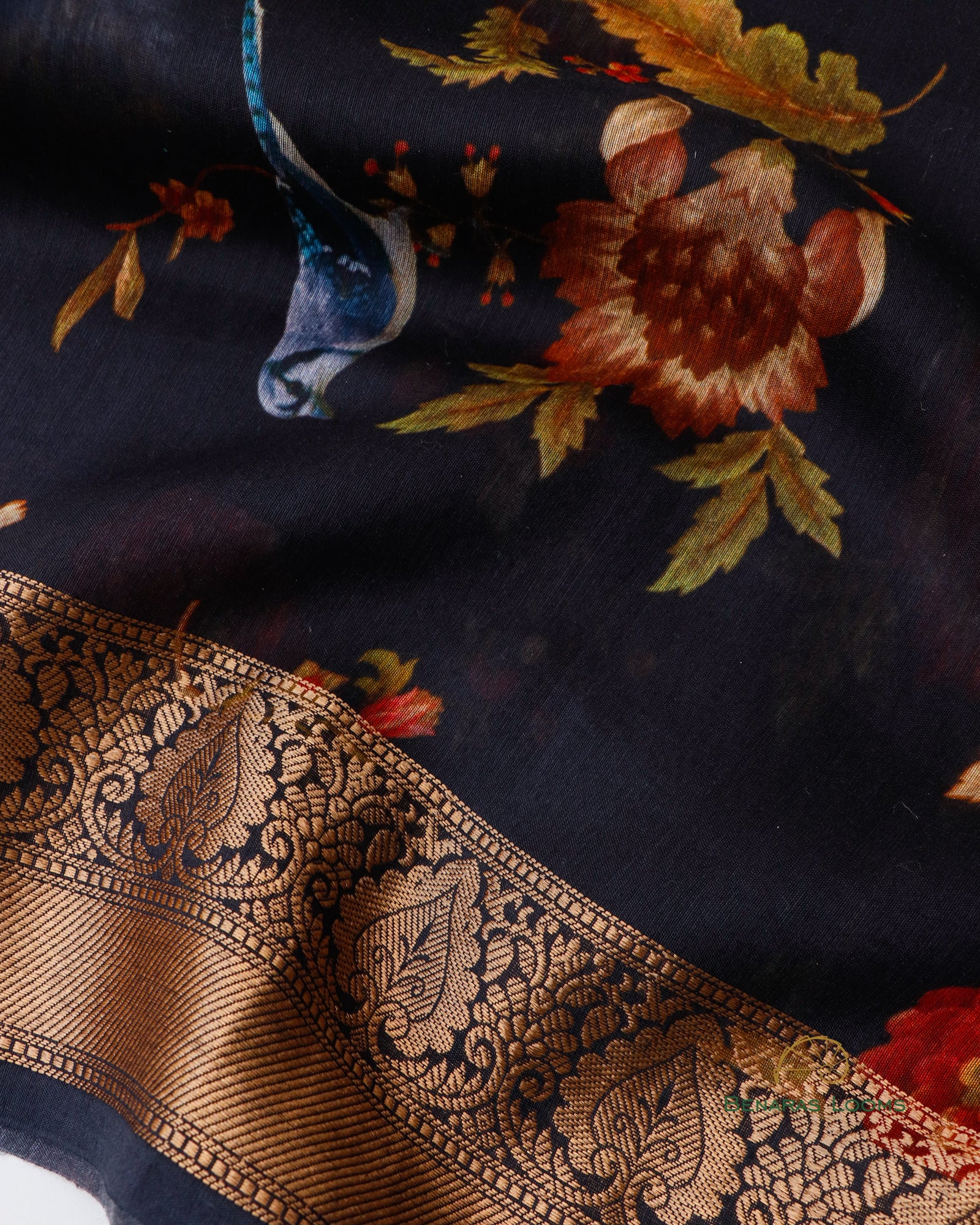 Black Handwoven Pure Digital Printed Munga Silk Dupatta